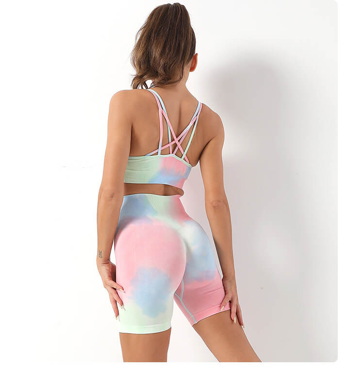 Double Strap Bra Butt Lift Pants Sports Tank Top Shorts Set