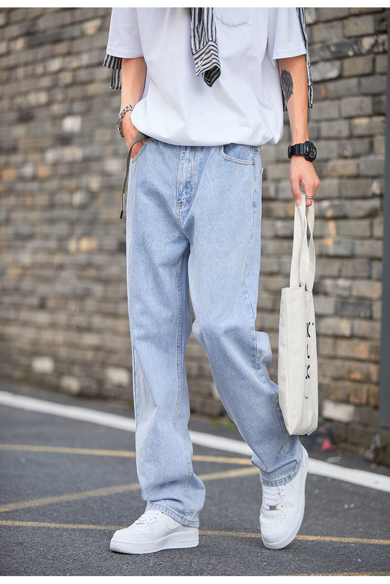 Hong Kong Style Simple Casual All-match Light-colored Jeans