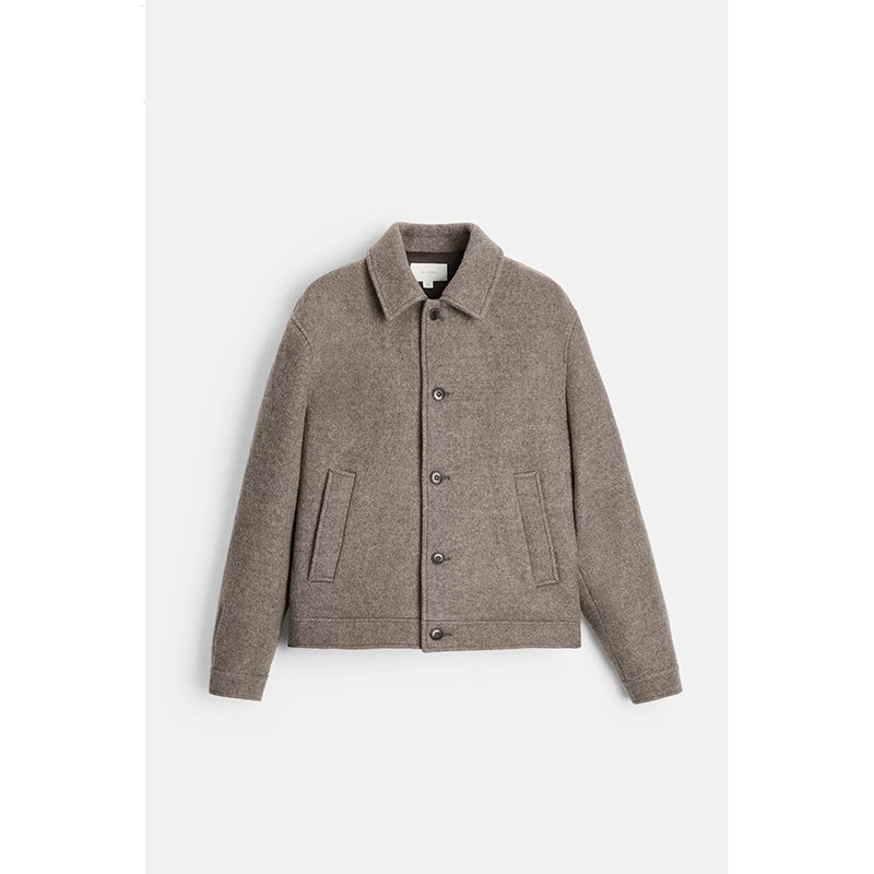 Men's Loose Wool Woven Lapel Long Sleeve Casual Jacket Coat