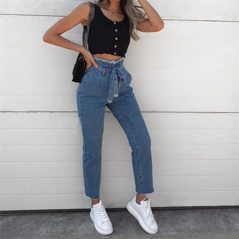 High-waisted Washed Pencil Pants Spring Sexy Temperament European And American Plus Size Denim Jeans For Women