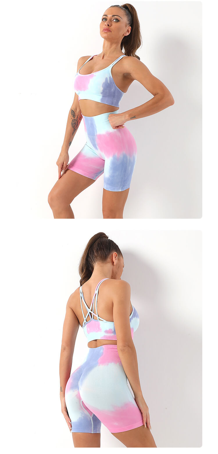 Double Strap Bra Butt Lift Pants Sports Tank Top Shorts Set