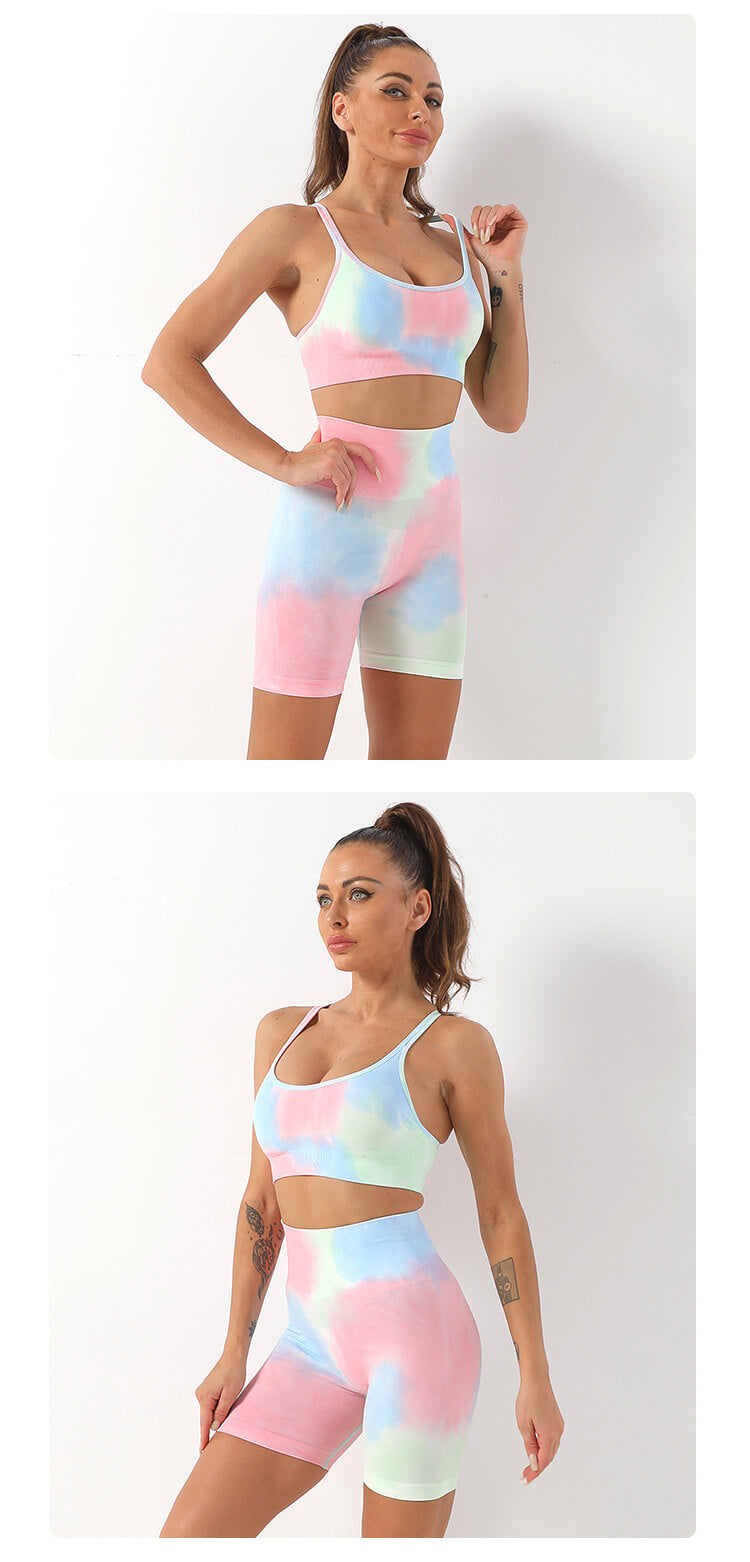 Double Strap Bra Butt Lift Pants Sports Tank Top Shorts Set
