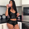 High Stretch Satin Home Pajamas 2-piece Set