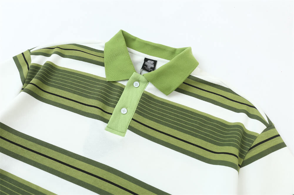 Striped Lapel Short-sleeved T-shirt For Men