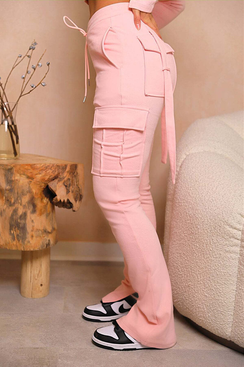 Cargo Pants With Pockets High Waist Drawstring Wide Leg Straight Trousers For Women Overalls