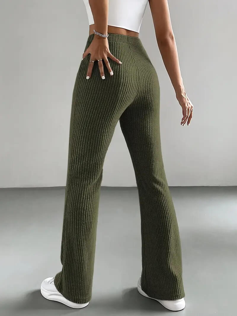 Flared Pants Women's Solid Color Casual Pants Ribbed Knit Fashionable Versatile Slim Fit Trousers
