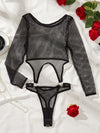 Mesh Bodysuit Hollow Ring Fishnet