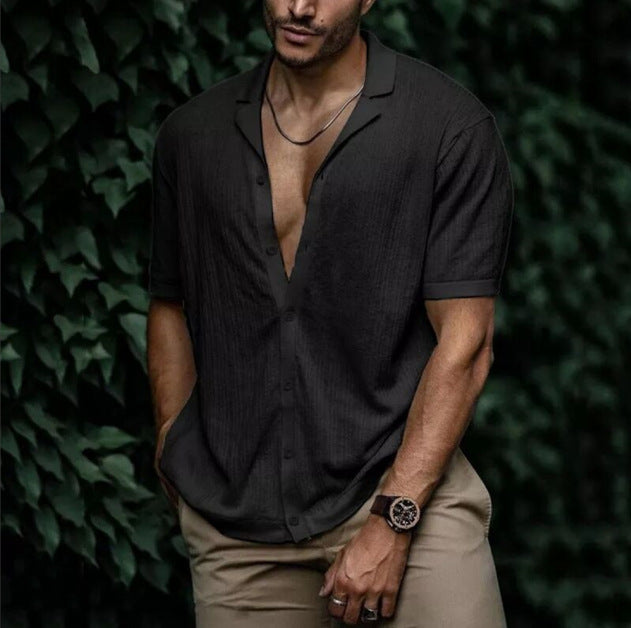Casual Loose Cardigan Short Sleeve Solid Color T-shirt Men