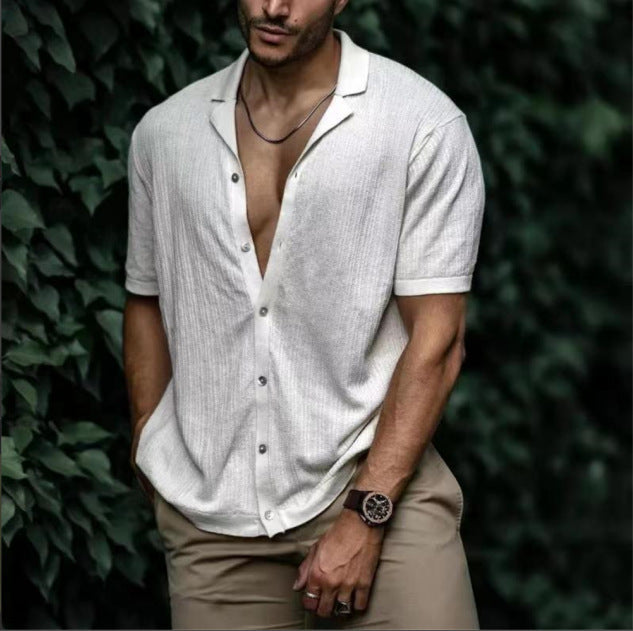 Casual Loose Cardigan Short Sleeve Solid Color T-shirt Men