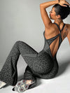 Women's Casual Sports Leopard Print Cross Beauty Back Jumpsuit