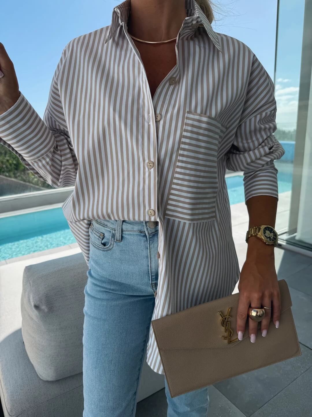 Spring Summer Long Sleeve Lapel Shirt Striped Print Lapel Shirt With Irregular Hem Button Placket Casual Loose Women's Blouses