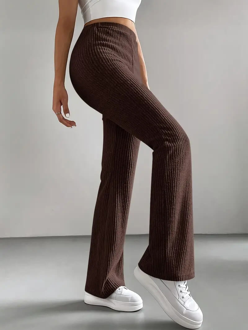 Flared Pants Women's Solid Color Casual Pants Ribbed Knit Fashionable Versatile Slim Fit Trousers