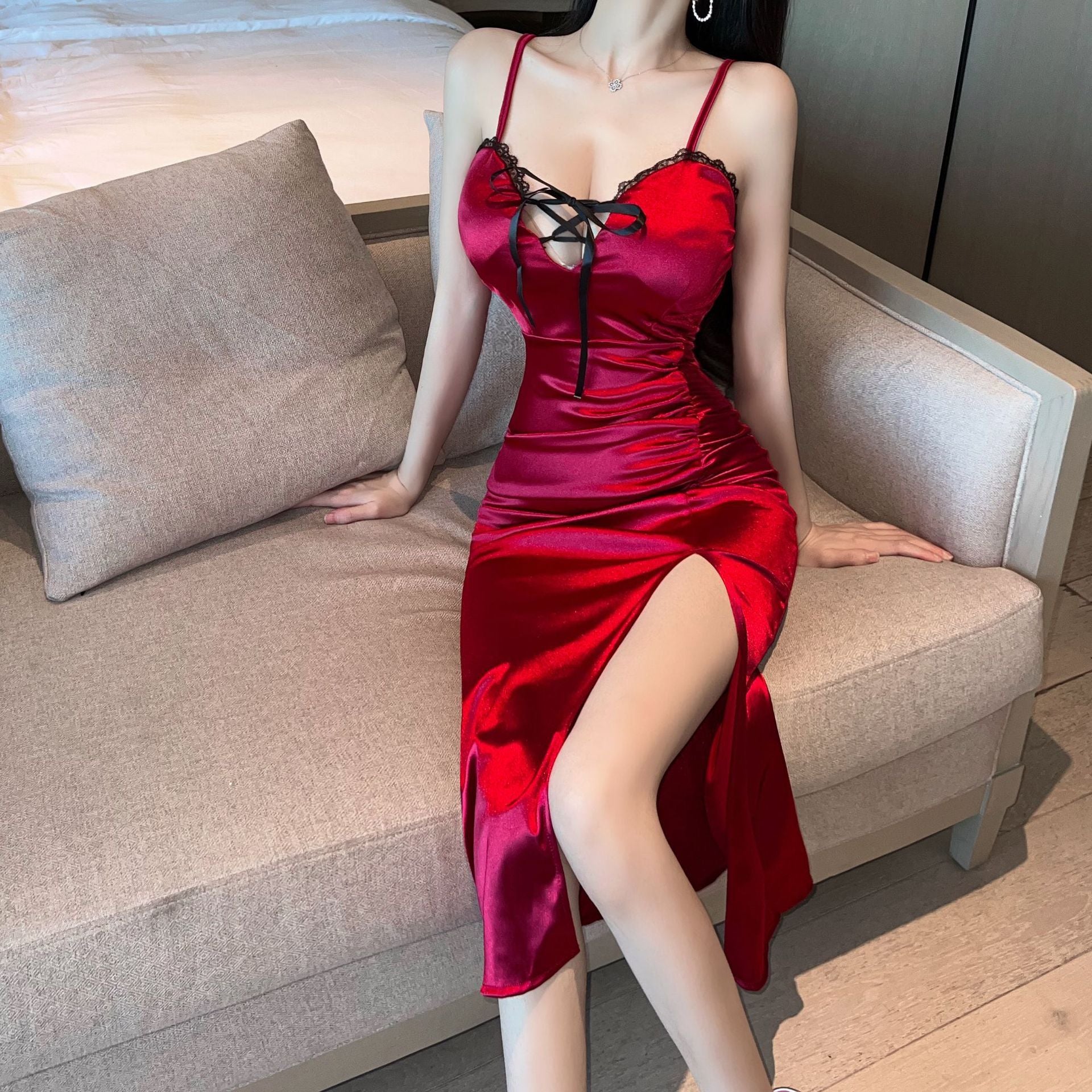 Women's Fashion Wrapped Hip Lace Dress