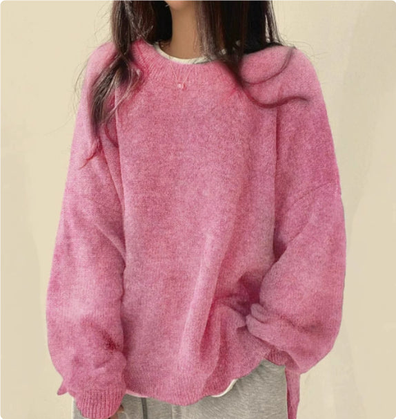 Temperament Crew Neck Pullover Lantern Sleeve Loose Sweater For Women