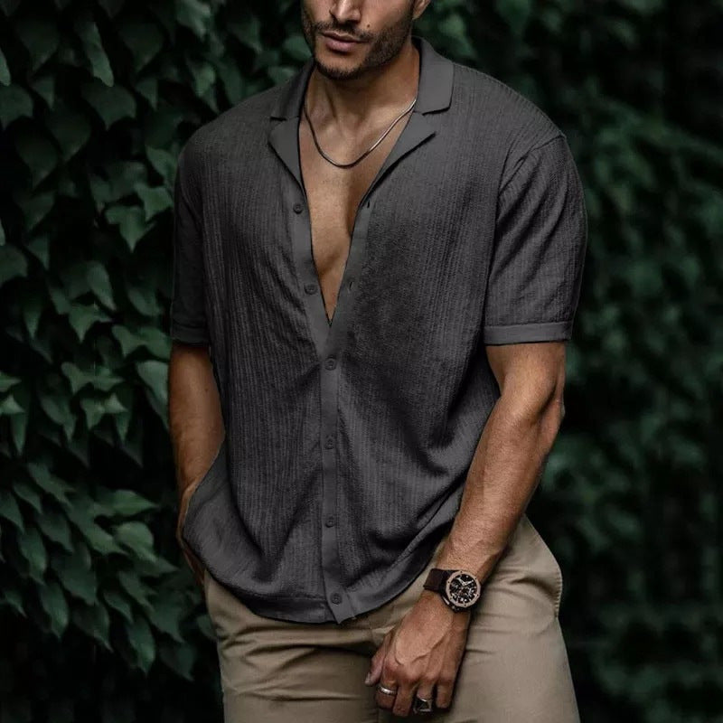 Casual Loose Cardigan Short Sleeve Solid Color T-shirt Men