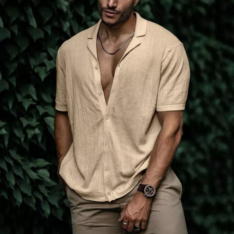 Casual Loose Cardigan Short Sleeve Solid Color T-shirt Men