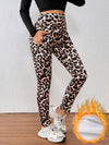 Leopard Print Cashmere Leggings High Waist Slimming And Velvet Padded Warm Side Pocket