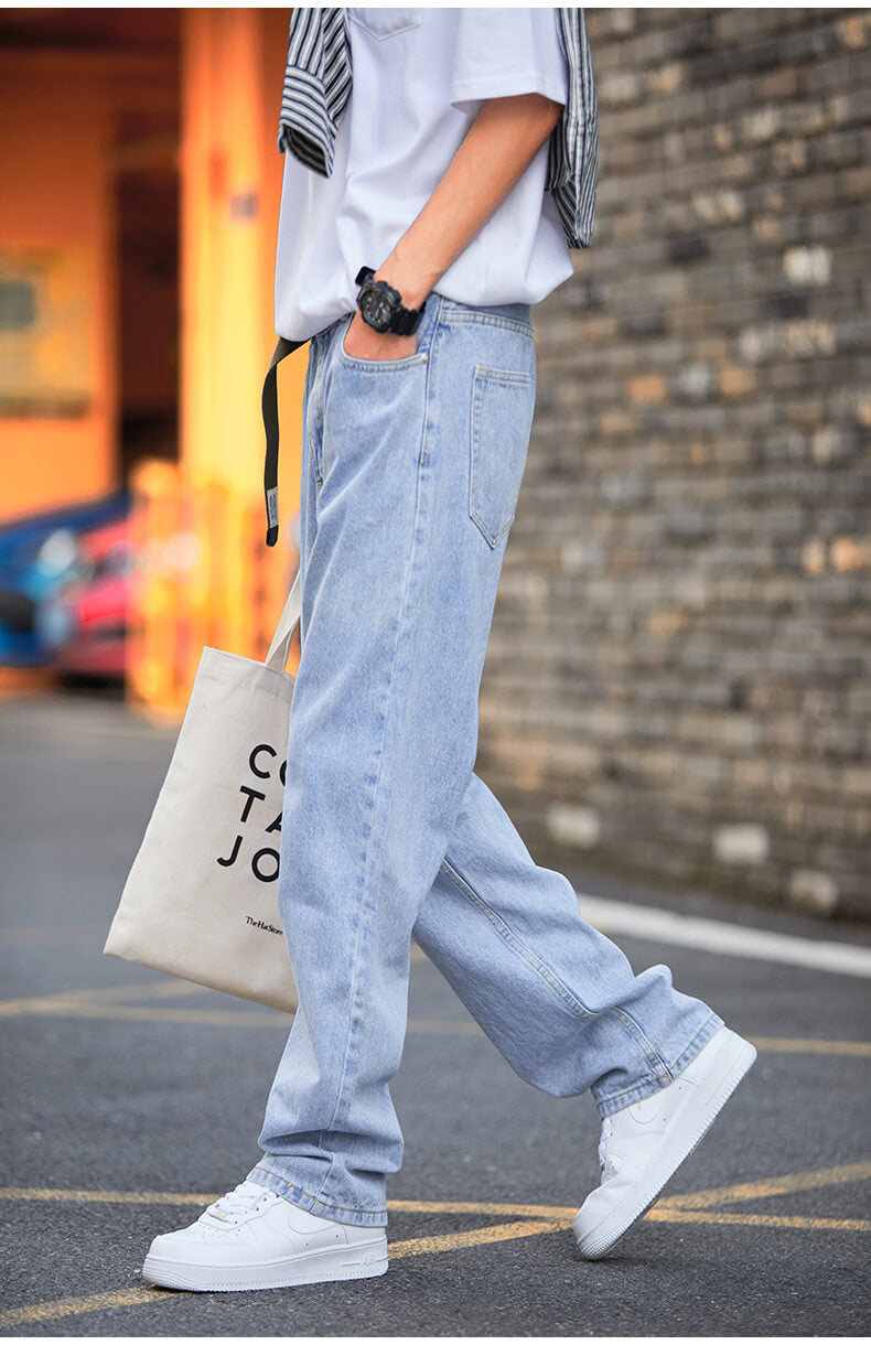 Hong Kong Style Simple Casual All-match Light-colored Jeans
