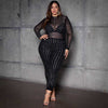 High Elastic Mesh Transparent Sexy Long-sleeved Hot Diamond Women's Jumpsuit