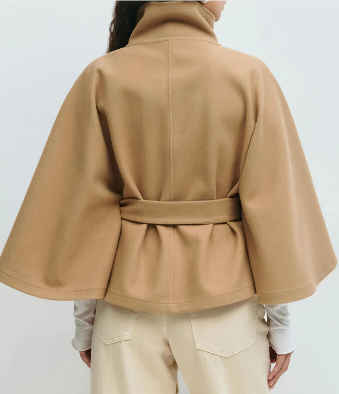 Winter High Neck Batwing Sleeve Coat With Belt Fashion Loose Elegant Button Top Trench Coat For Women Clothing