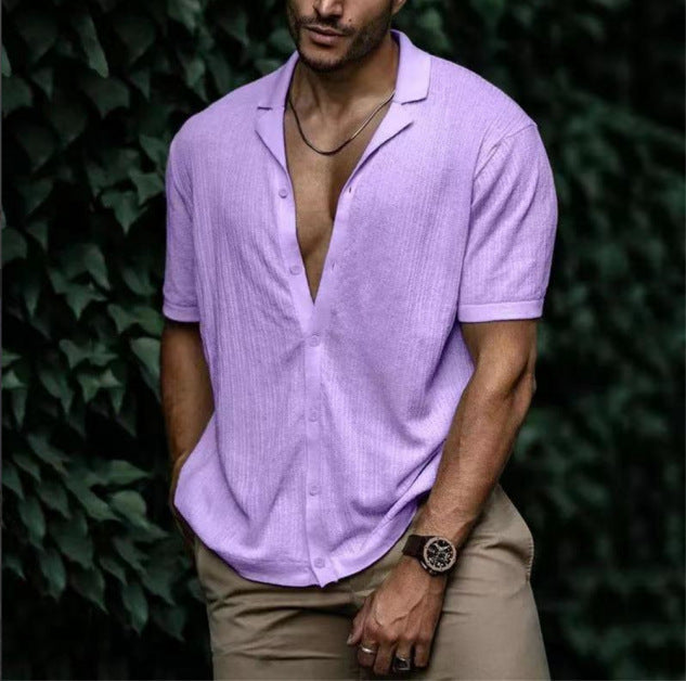 Casual Loose Cardigan Short Sleeve Solid Color T-shirt Men