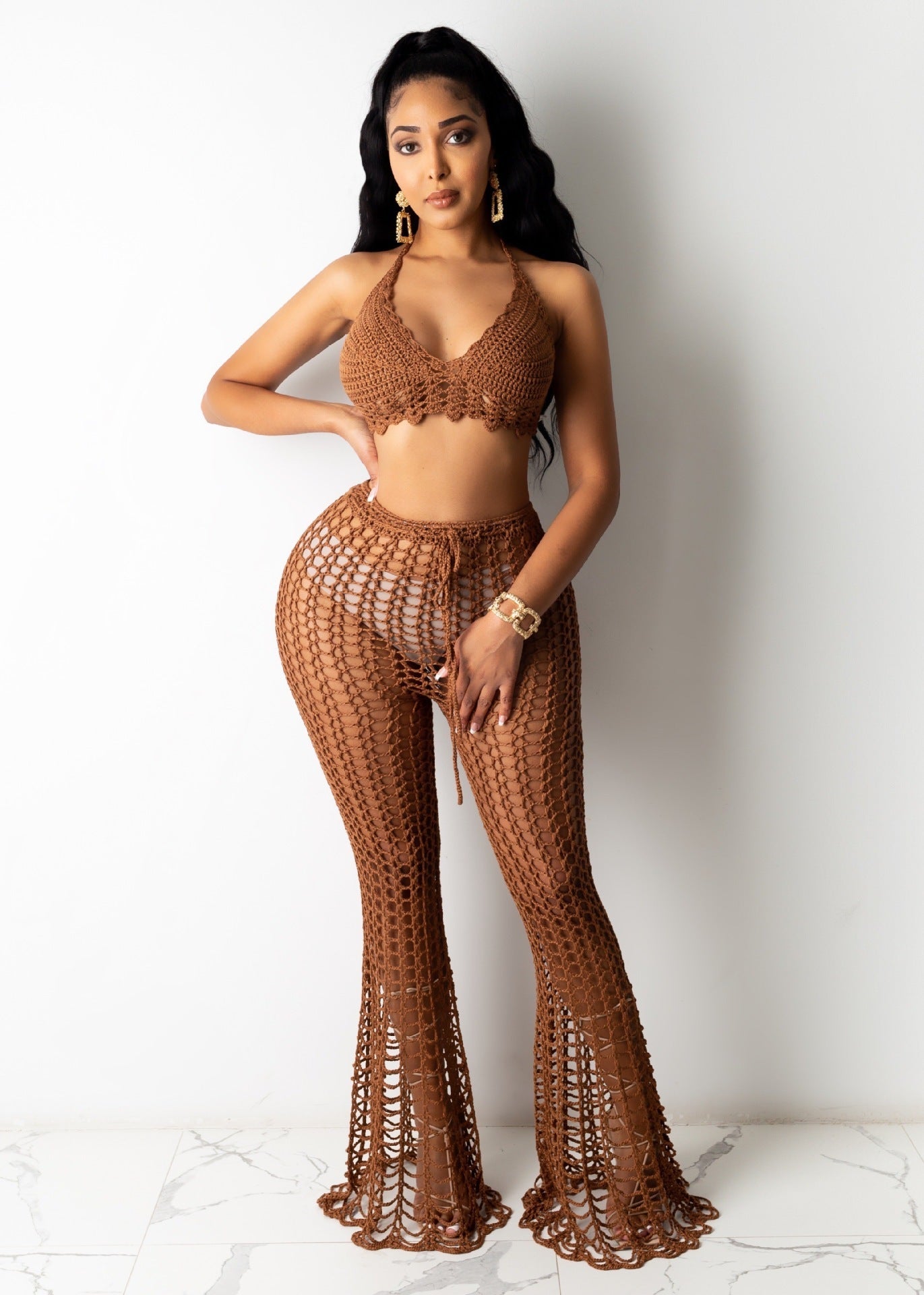 Summer Beach 2 Piece For Women Elegant Hollow Out Suit