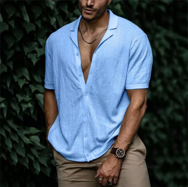 Casual Loose Cardigan Short Sleeve Solid Color T-shirt Men
