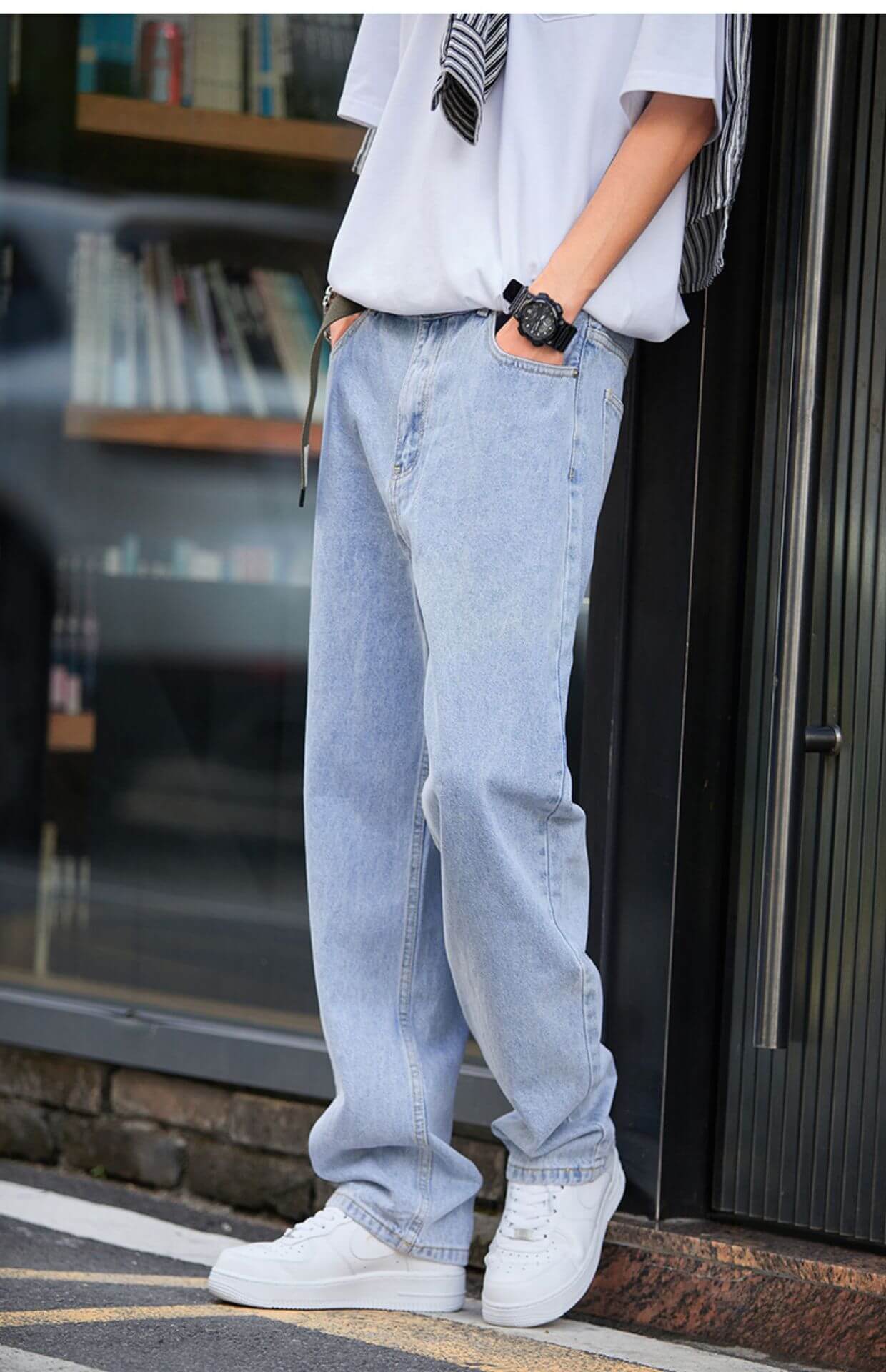 Hong Kong Style Simple Casual All-match Light-colored Jeans