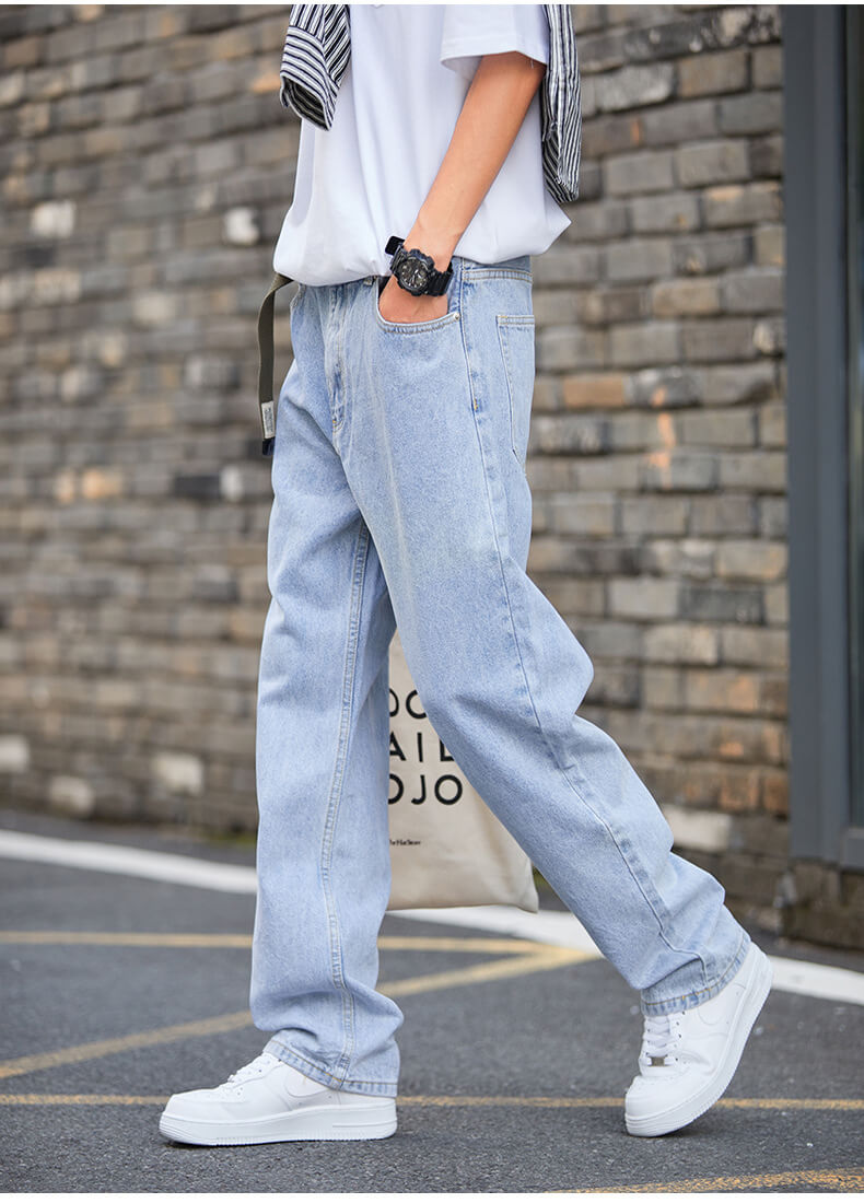 Hong Kong Style Simple Casual All-match Light-colored Jeans
