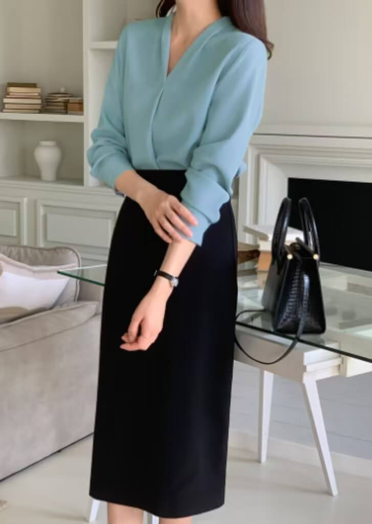 V-neck Long Sleeve Loose Korean Style Summer Business Chiffon Blouse Women