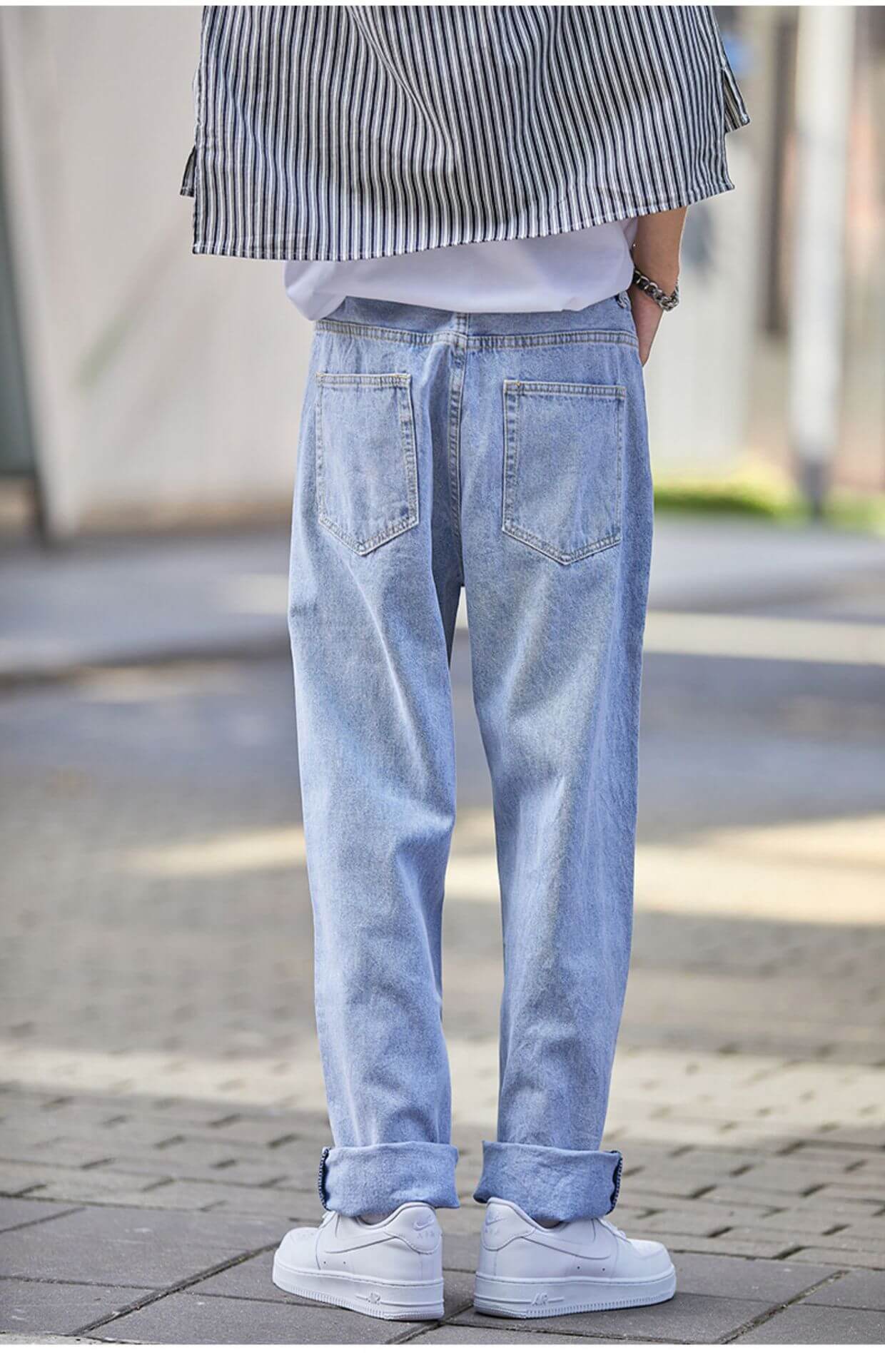 Hong Kong Style Simple Casual All-match Light-colored Jeans