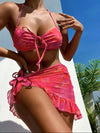 Three-piece Halter Gauze Skirt Swimsuit Bikini